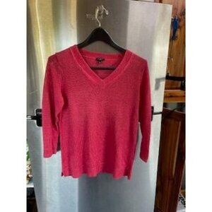 Talbots‎ Petites PINK/ RASPBERRY 3/4 Sleeve V-Neck Sweater MED PETIT
